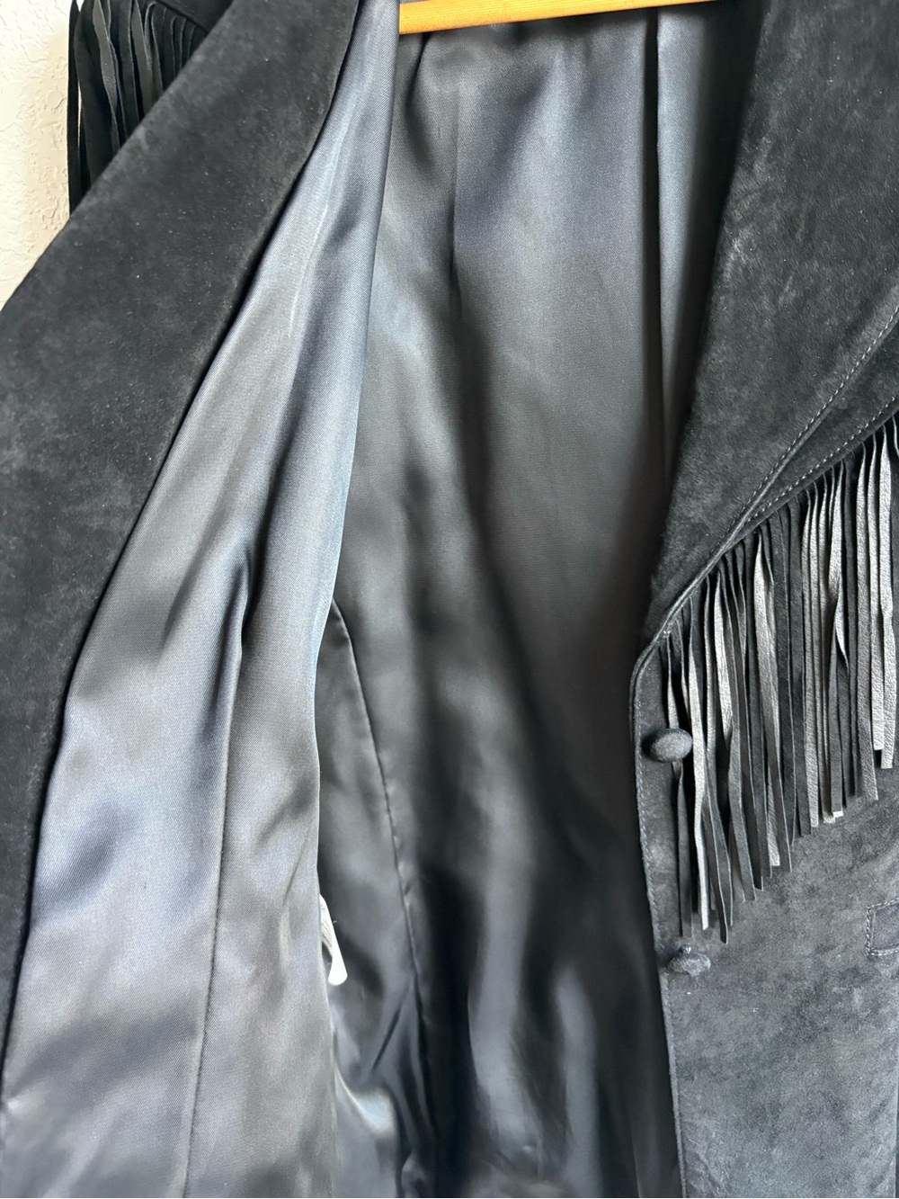 Vintage Lariat Black Leather Suede Fringe Western Jacket USA Made Large - Picture 8 of 11
